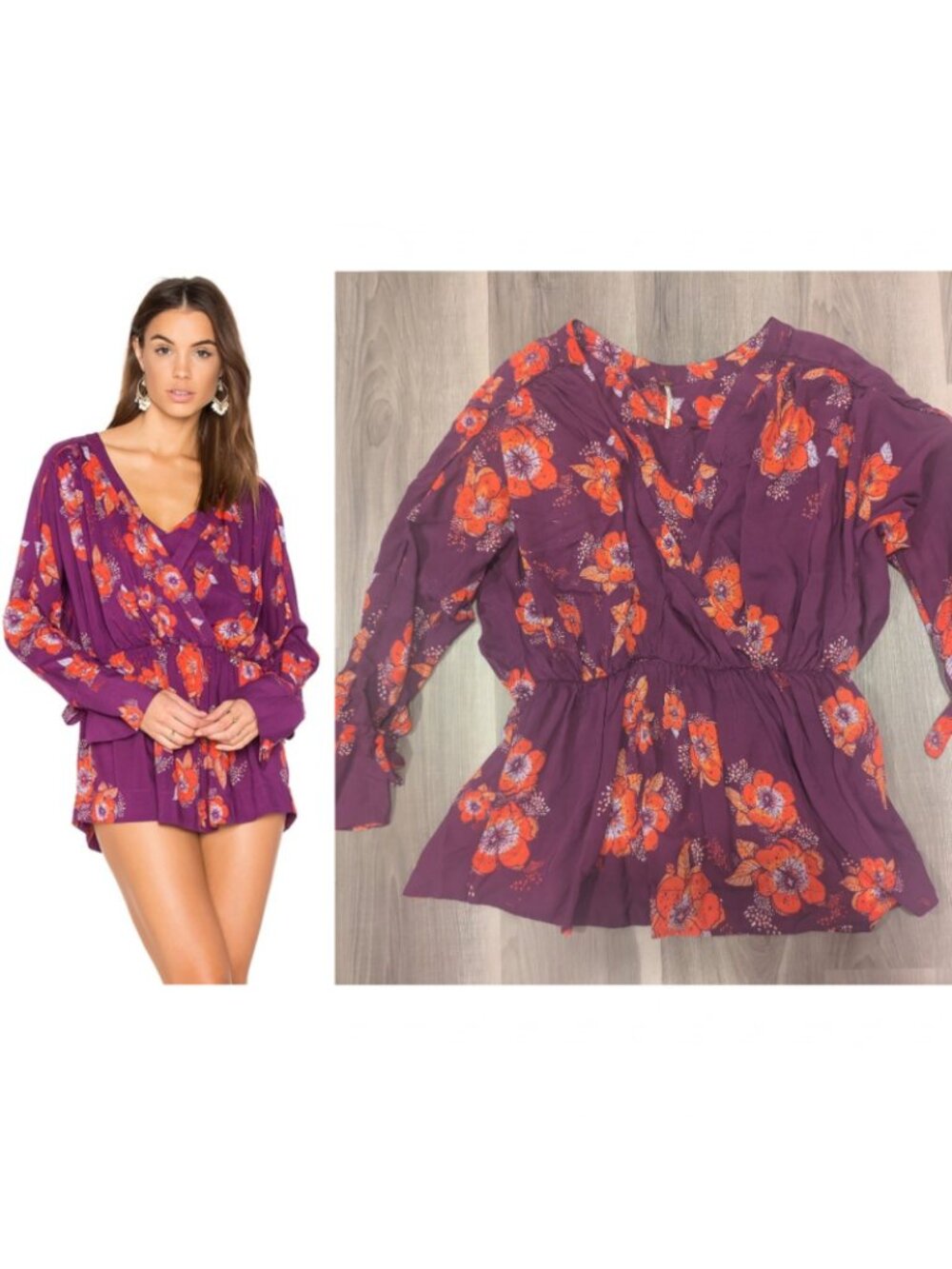 Free People | Tuscan Dreams Floral Blouse In Plum Purple & Orange